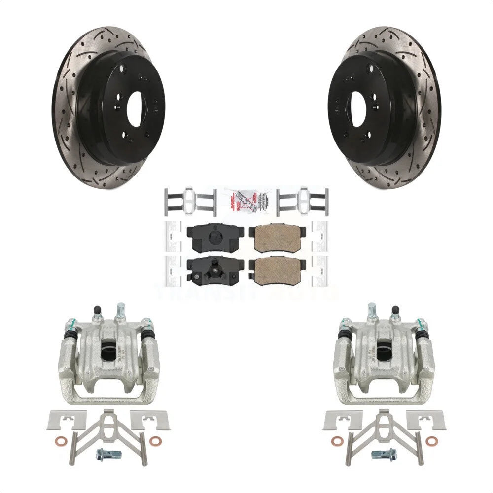 Transit Auto Rear Disc Brake Coated Caliper Drilled Slotted Rotors And Ceramic Pads Kit For 2005-2006 Honda CR-V KCD-101607N