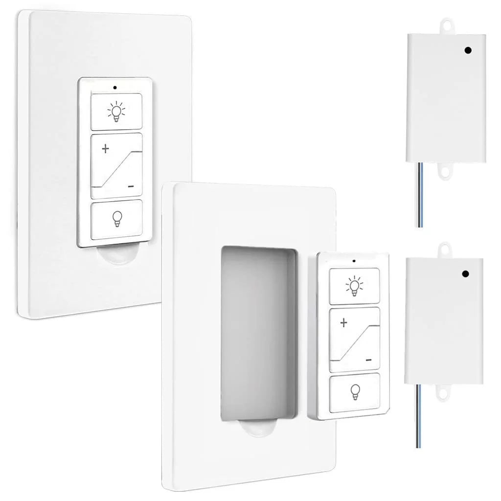 Smart Wireless Light Switch and Receiver Kit,Brightness Adjustable,120ft RF Range No Wiring Mini Remote Control with Wall Plate,Voice Control,Bluetooth Work with Amazon Alexa Only