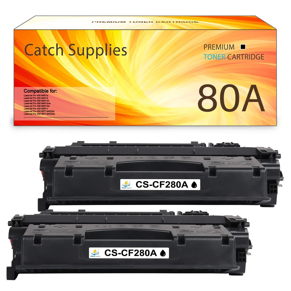 80A | CF280A Black Toner Cartridge CF280AD1 Replacement for HP Pro 400 Pro MFP M425dn Pro 400 M401n M401dne M401dw M401dn Printer Ink (2-Pack)