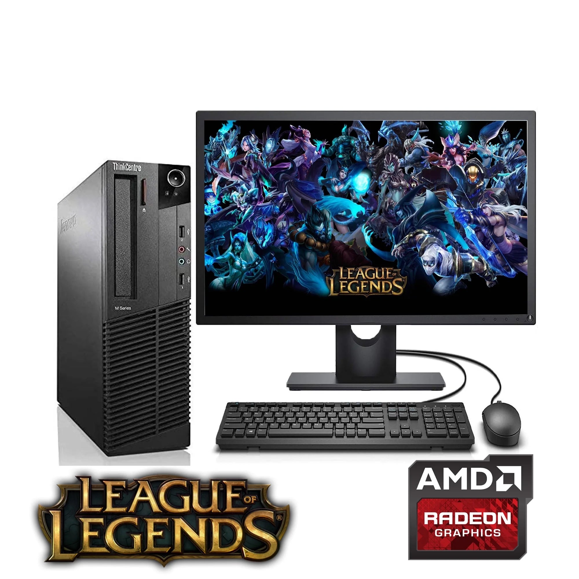 Lenovo M92P Desktop Computer PC, 19 Monitor, Intel Quad-Core i5 3.2GHz Processor 8GB RAM 500GB Hard Drive Windows 11 Pro with AMD Radeon RX Graphics Card (League of Legends Ready)