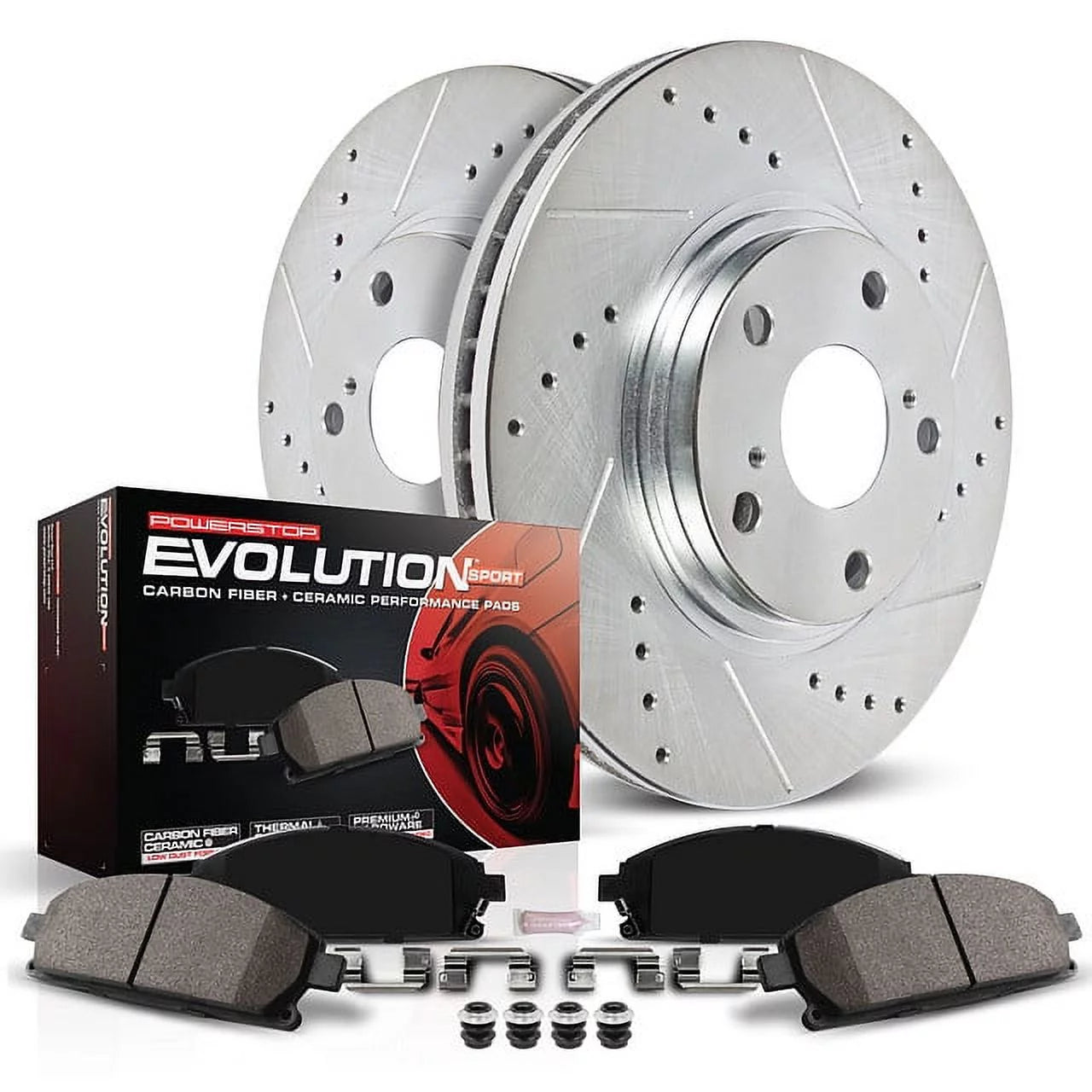 Power Stop Front Brake Kit with Drilled & Slotted Rotors and Ceramic Brake Pads K3097