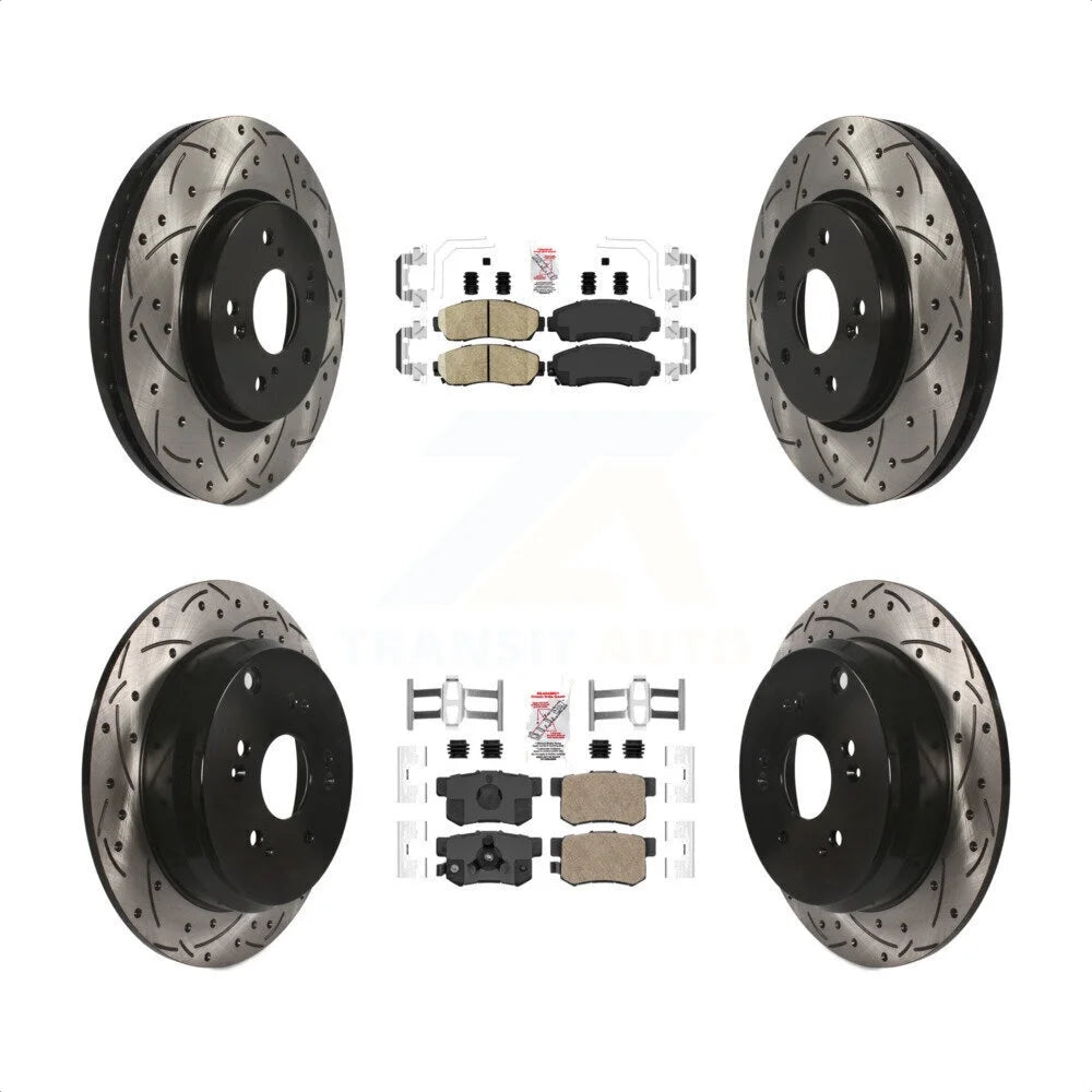 Transit Auto - Front Rear Ceramic Pads And Coated Drilled Slotted Disc Brake Rotors Kit For Honda CR-V Acura RDX KDA-101127