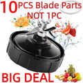 10PCS/PACK Ninja Blender Replacement Parts, Ninja Bottom Blade 7 Fins Replacement Blade Parts (1 Pack, 2 Gasket Rubber)