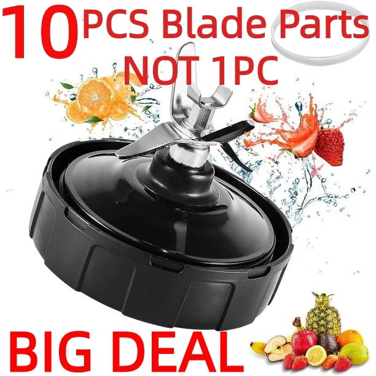 10PCS/PACK Ninja Blender Replacement Parts, Ninja Bottom Blade 7 Fins Replacement Blade Parts (1 Pack, 2 Gasket Rubber)