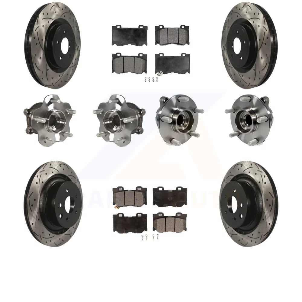 Transit Auto - Front Rear Hub Bearings Assembly Coated Disc Brake Rotors And Semi-Metallic Pads Kit (10Pc) For INFINITI G37 Nissan 370Z Q60 KBB-116583