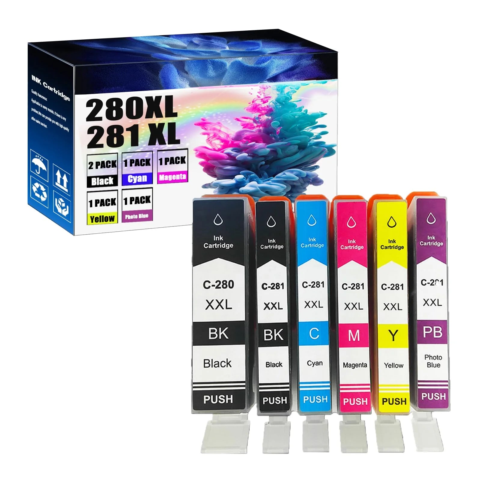 PGI-280XL CLI-281XL Ink Cartridges Replacements for Canon Ink 280 281 XL to Work with TR7500 TR8500 TR8620TS6300 TS8100 TS8200 TS8300 TS9100 Printers