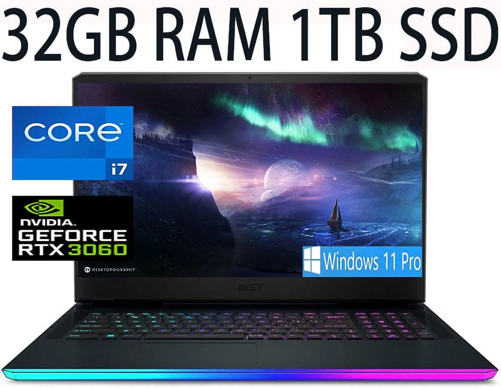 MSI GE76 Raider 17 Gaming Laptop, 11th Gen Intel Core i7-11800H 8-Cores Processor, NVIDIA GeForce RTX 3060 6GB GDDR6 Graphics, 32GB DDR4 1TB PCIe SSD, 17.3 Thin Bezel FHD Display, Windows 11 Pro