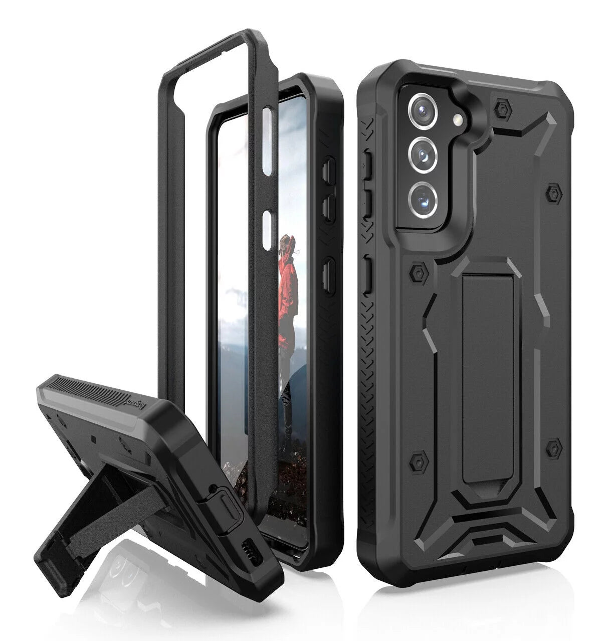 CaseBorne ArmadilloTek V Case for Samsung Galaxy S22 5G with Kickstand Full-Body Multi-Layer Rugged Screenless - Black