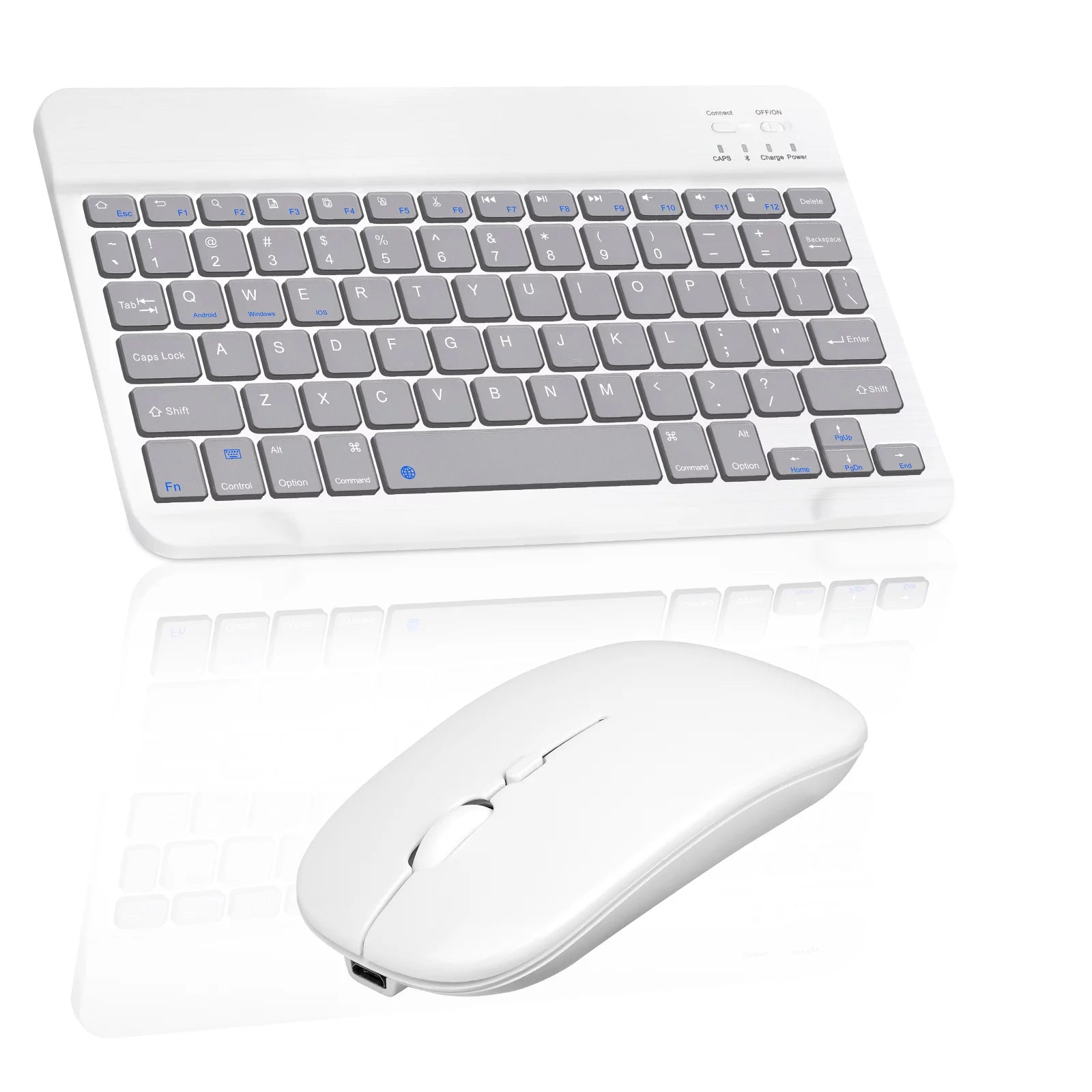 Rechargeable Bluetooth Keyboard and Mouse Combo Ultra Slim Full-Size Keyboard and Ergonomic Mouse for Infinix Zero X and All Bluetooth Enabled Mac/Tablet/iPad/PC/Laptop - Stone Grey with Purple Mouse