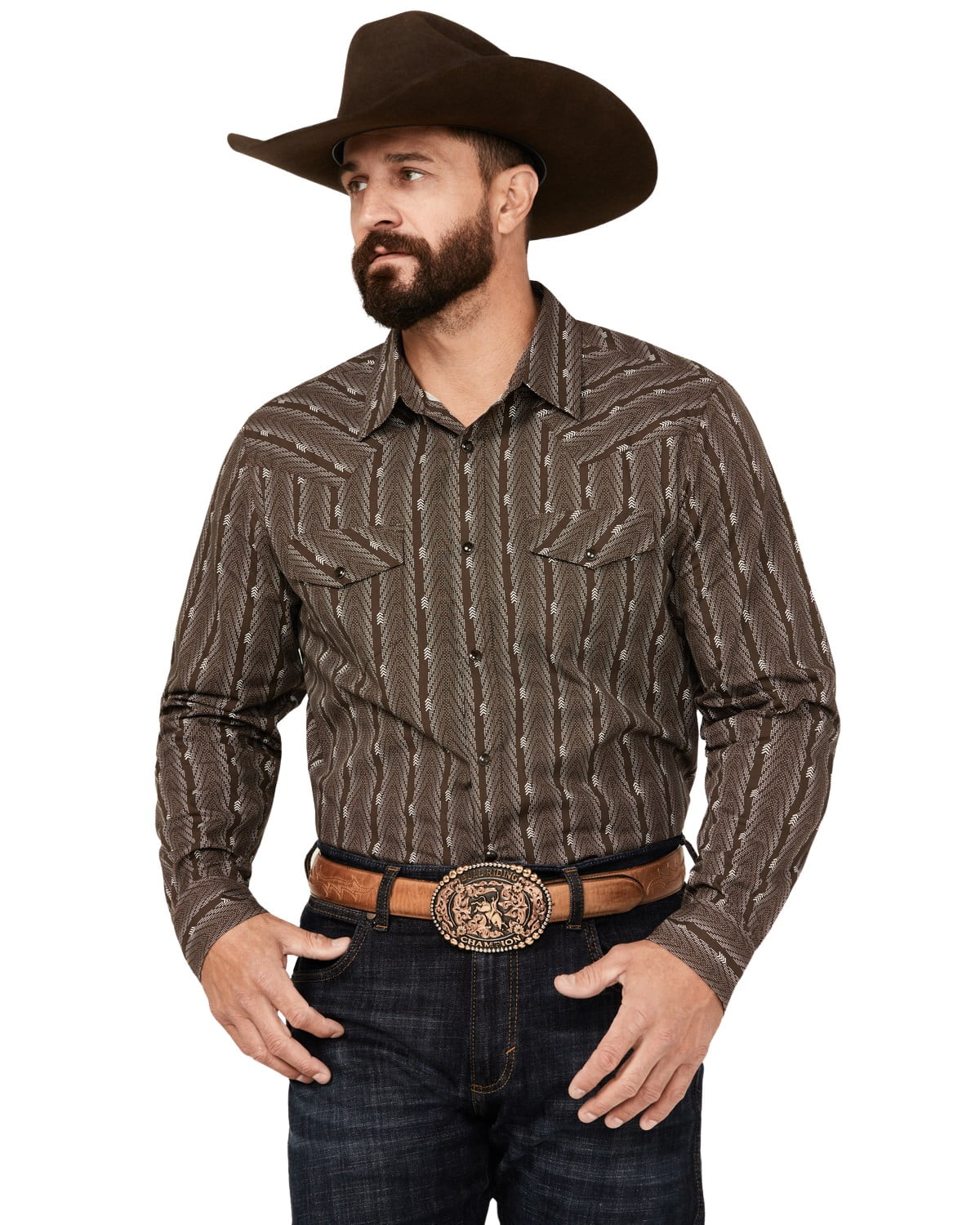 Gibson Trading Co Men's Bow Striped Print Long Sleeve Snap Western Shirt Burgundy Large