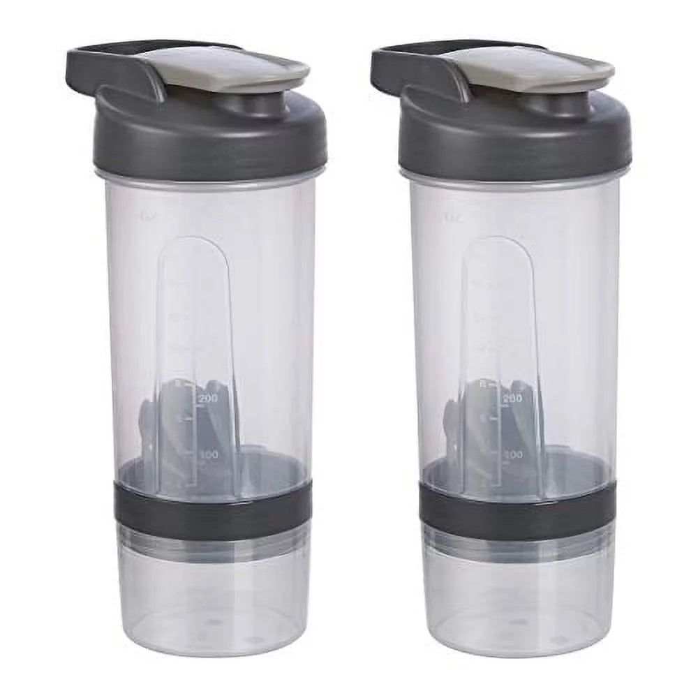 Basics Shaker Bottle with Mixer Ball - 20-Ounce, 2-Pack, Grey
