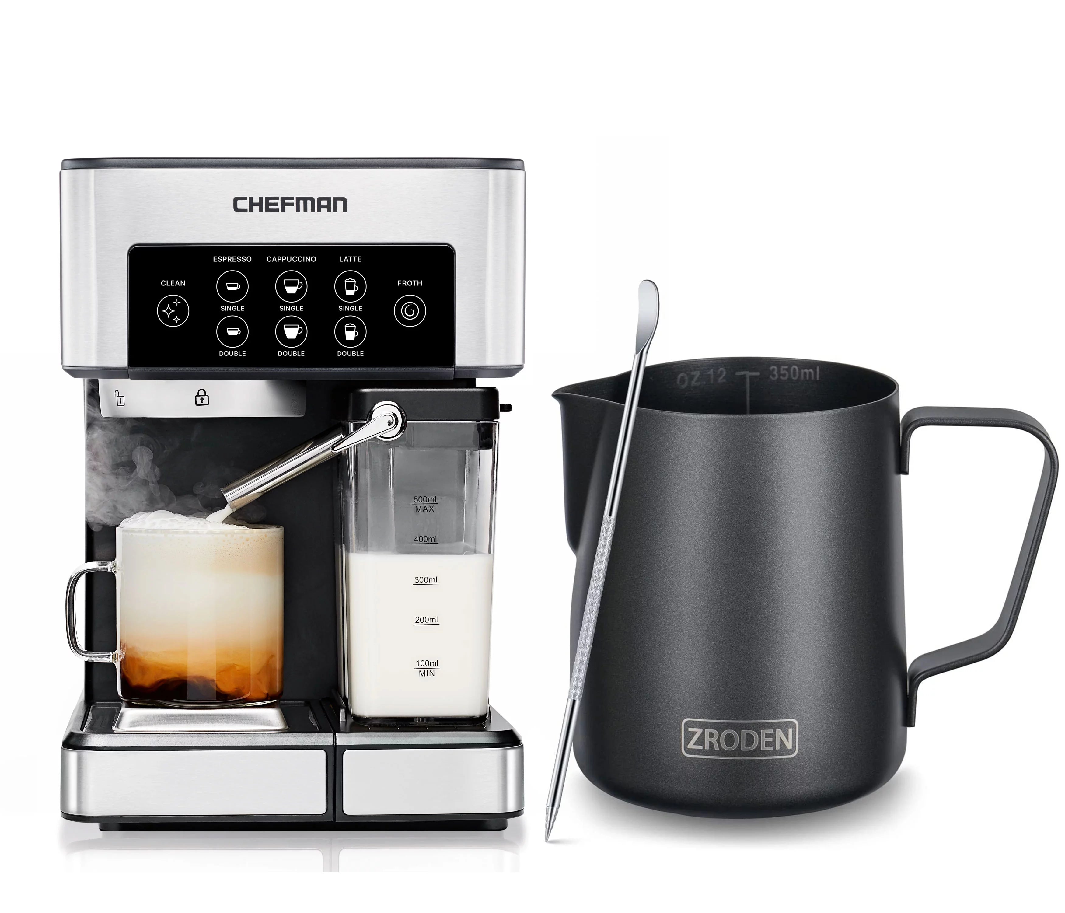 Milk Frothing Pitcher, 12oz Espresso Steaming Pitchers Stainless Steel Cappuccino Coffee Machine Accessories Barista Tools Steam Froth Pitchers Milk Jug Cup with Decorating Pen Latte Art, Matte Black