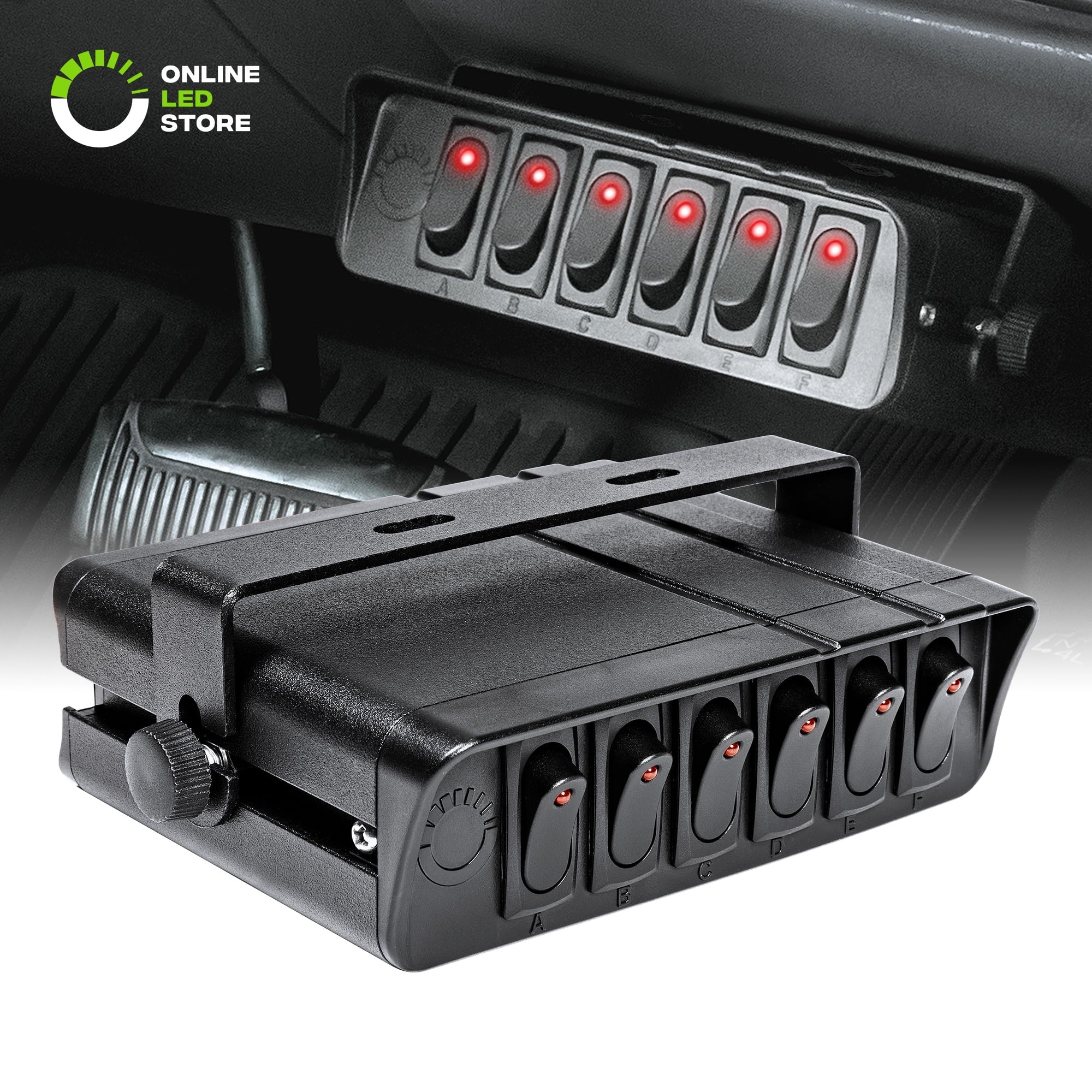 6-Gang 12V Rocker Switch Box [40 Amp Max.] [12 AWG Wires][12 Volt DC] SPST On/Off Rocker Toggle Switch Panel Box for Auto Automotive Lights Car Marine Boat Truck Vehicles & More