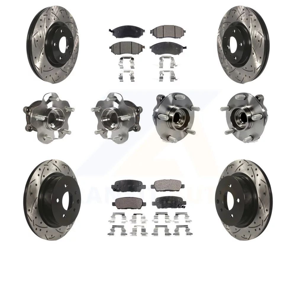 Transit Auto - Front Rear Hub Bearings Assembly Coated Disc Brake Rotors And Semi-Metallic Pads Kit (10Pc) For INFINITI G37 G35 EX35 G25 Nissan 370Z Q40 M35 QX50 M45 EX37 KBB-110812