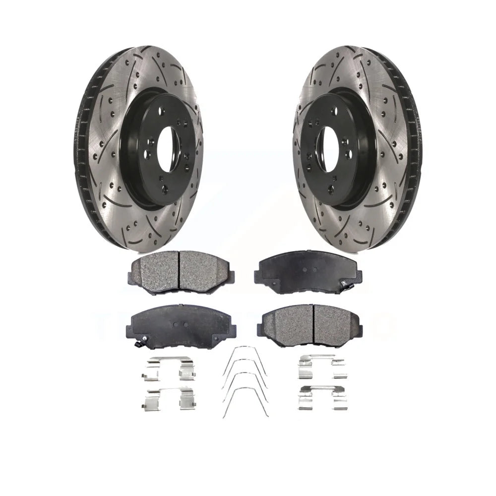 Transit Auto - Front Coated Drilled Slotted Disc Brake Rotors And Ceramic Pads Kit For 2015 Honda Civic EX with Manual transmission KDT-100167