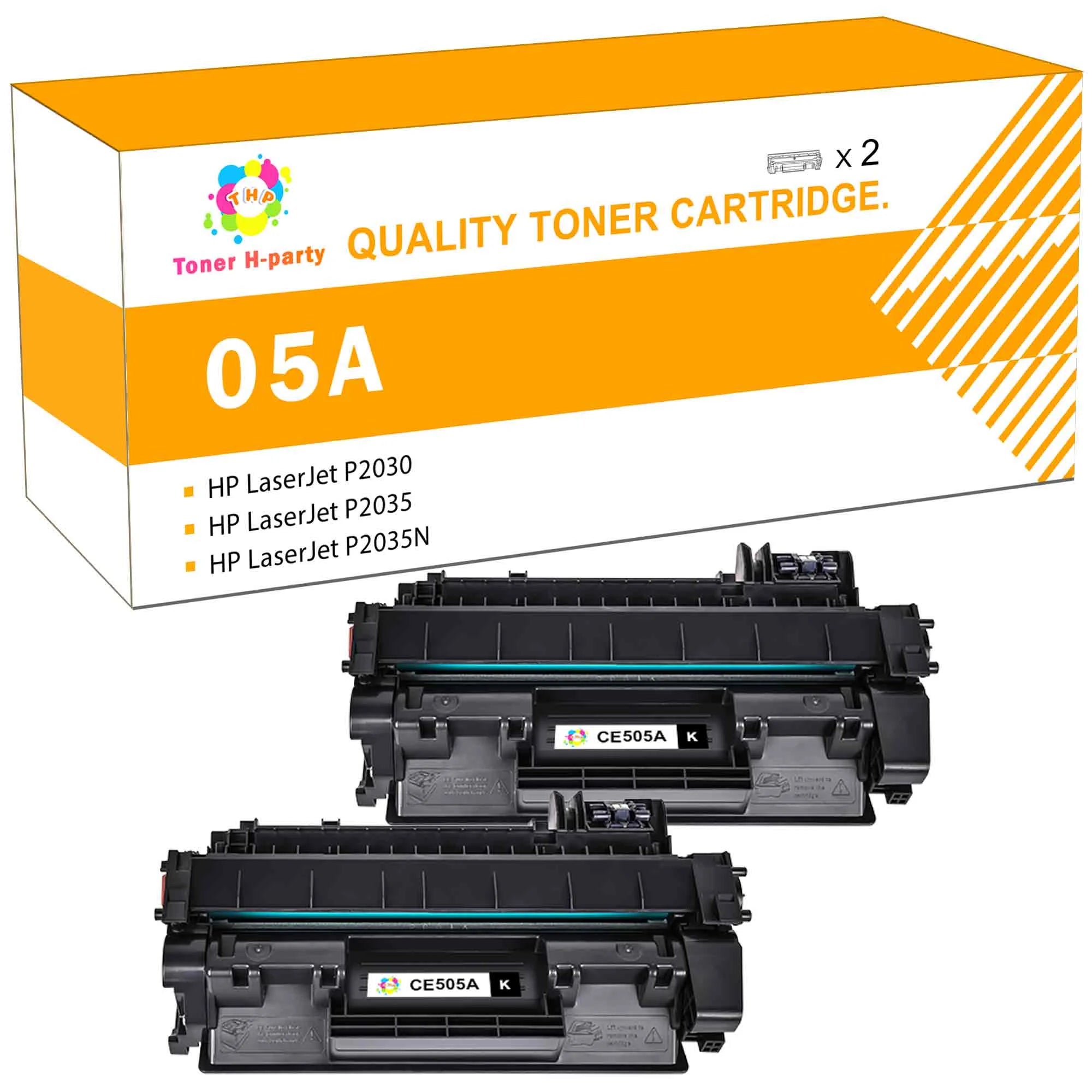 Toner H-Party Compatible 05A Toner Cartridge Black for HP 05A CE505A CE505X P2035 Toner for HP P2035 P2035N P2055DN P2030 P2050 P2055X P2055D Printer Ink (Black 2-Pack)