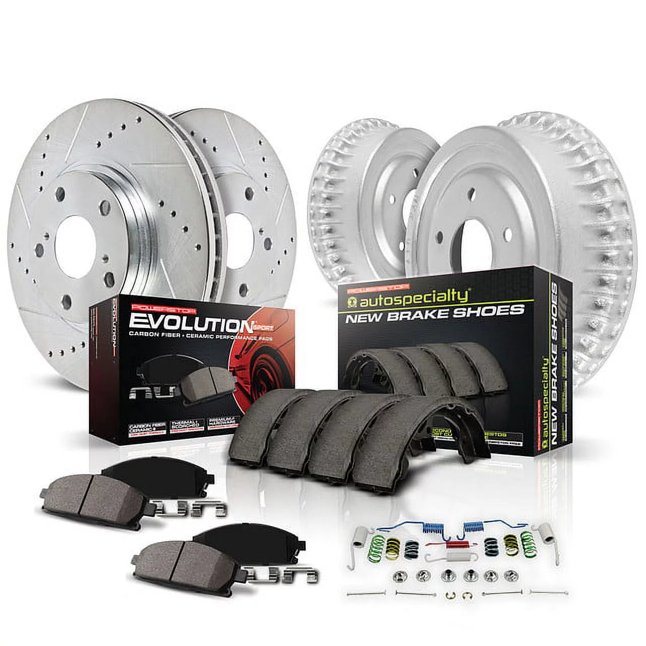 Power Stop Front and Rear Z23 Daily Driver Brake Pad Rotor Drum and Shoe Kit K15521DK