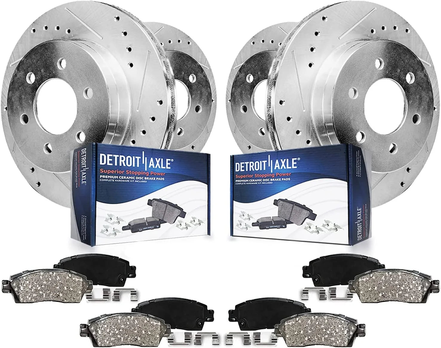 Detroit Axle - Brake Kit for 4WD 2004-2008 Ford F-150 Lincoln Mark LT Drilled and Slotted Brake Rotors Ceramic Brakes Pads Front and Rear Replacement : 12.99 inch Front and 13.70 inch Rear Rotors