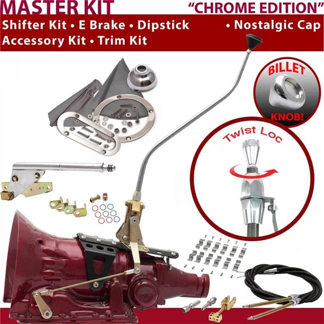 American Shifter  TH200 Shifter Kit Chrome 23 in. Swan E Brake Cable Clamp Trim Kit Dipstick for F69A8