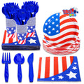 JOYIN 180 Pcs Patriotic Party Supplies Dinnerware Set of 30 Plates,30 Napkins,30 Paper Cups and 90 Plastic Utensils for 4th of July Celebration, Memorial Day, Patriotic Party Decoration (Serves 30)