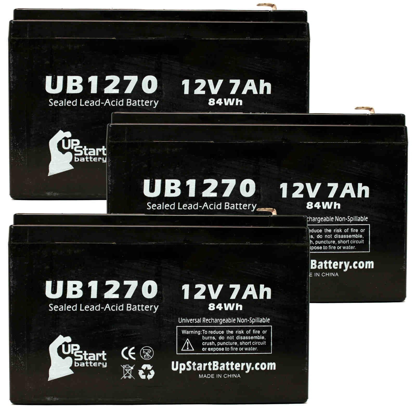 3x Pack - Compatible ADI 5140XM Battery - Replacement UB1270 Universal Sealed Lead Acid Battery (12V, 7Ah, 7000mAh, F1 Terminal, AGM, SLA) - Includes 6 F1 to F2 Terminal Adapters