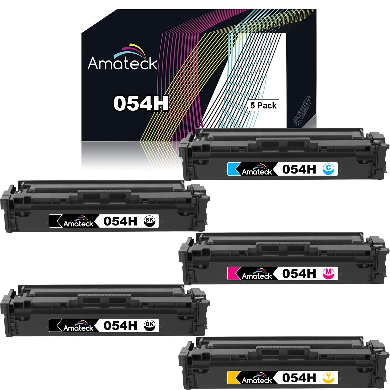 Amateck Compatible Toner Cartridge Replacement for 054H High Yield 5 Pack Black Cyan Magenta Yellow for ImageClass LBP-622Cdw, MF641Cw, MF642Cdw, MF644Cdw