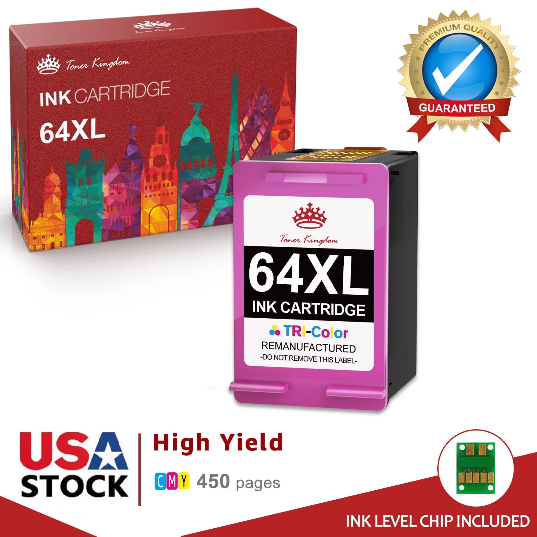 High Yield 64XL Tri Color Ink Cartridge Replacement for HP Ink 64 Color for Envy Photo 7858 7855 7155 6255 6252 7120 6232 7158 7164 Envy 7200 ( 1 Pack)