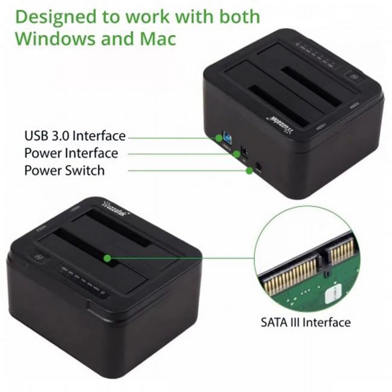 Huzzatek SY-ENC50121 Dual Bay USB 3.0 Docking Station for 2.5-3.5 in. SATA HDD & SSD