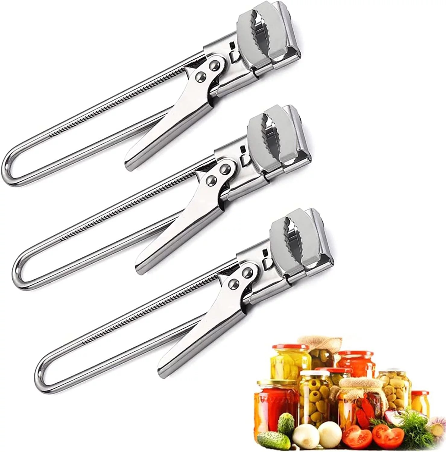 2023 New Jar Opener for Weak Hands,adjustable multifunctional stainless steel can opener With non-slip for Weak Hands,Longer Handheld Bottle Opener for Any-Size lids (3PCS)