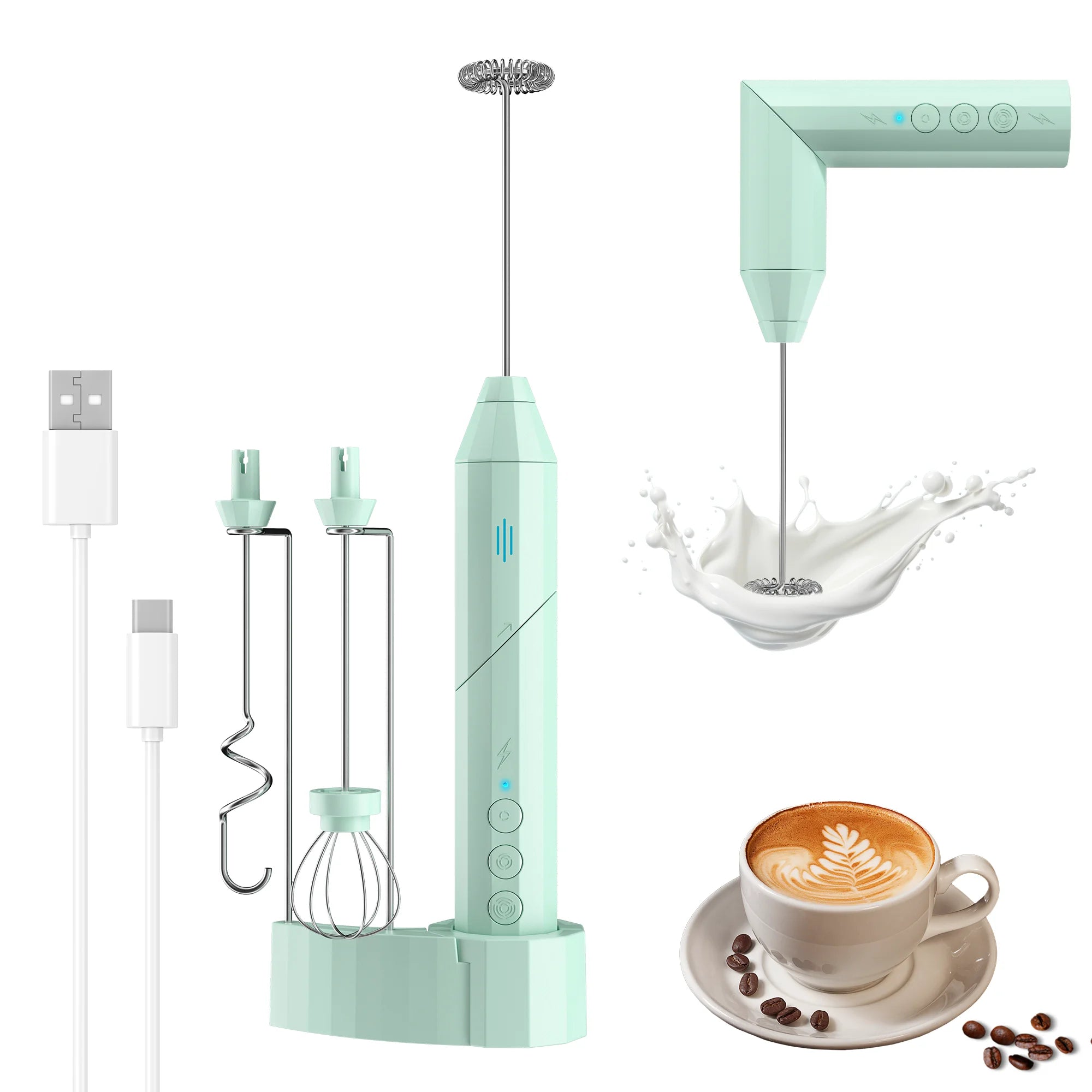 Handheld Milk Frother ,Rechargeable Milk Frother with Stand, Handheld Electric Foam Maker Waterproof Detachable Stainless Steel Whisk Drink Mixer Foamer for Lattes, Cappuccino