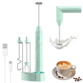 Milk Frother Handheld - Milk Frother Rechargeable with Stand, Handheld Electric Foam Maker with Charging Stand and 3 Stainless Steel Whisks - Perfect for Lattes, Cappuccinos