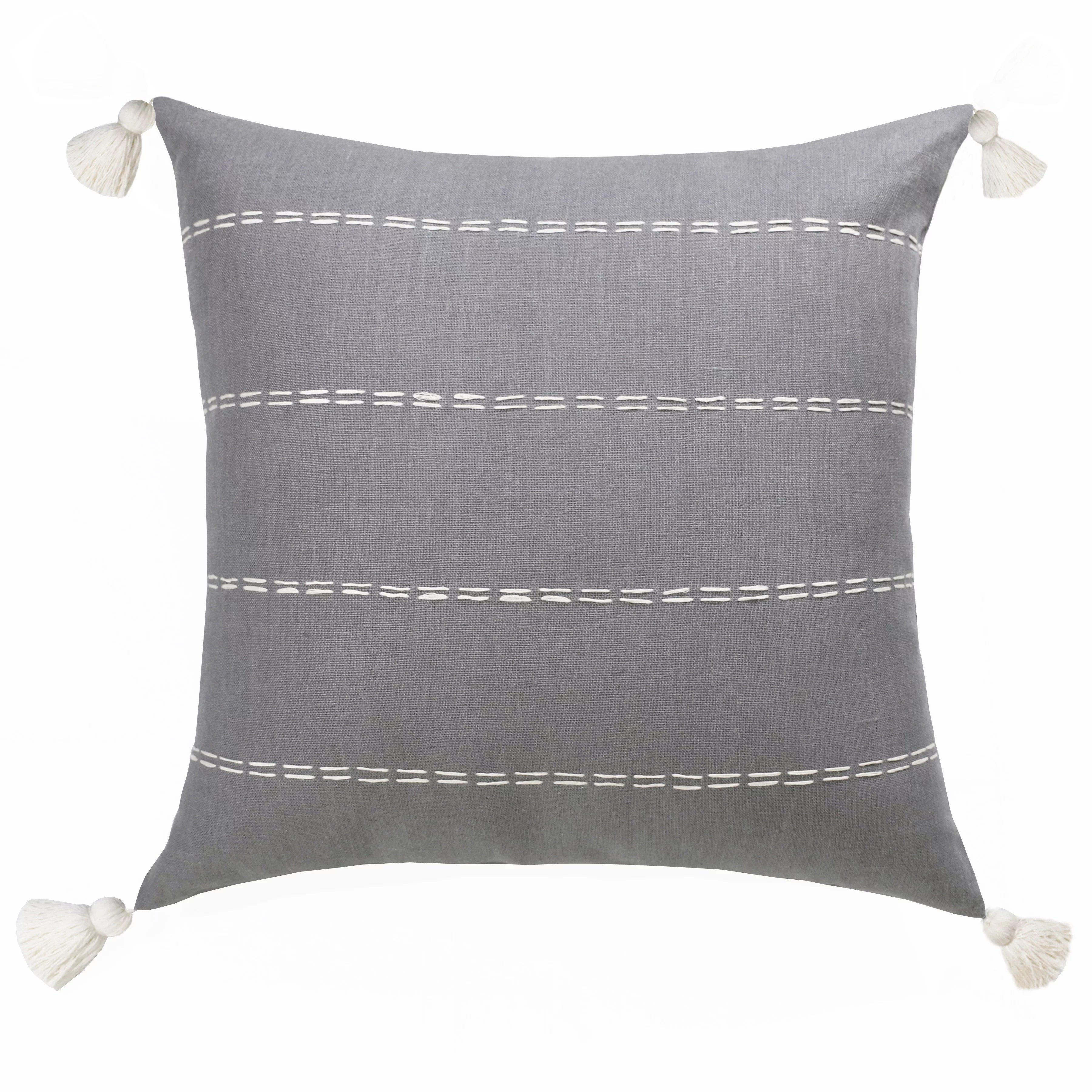 Estonia Hand-Woven Slate Striped Linen Throw Pillow, Gray, 20 x 20, Count per Pack 1