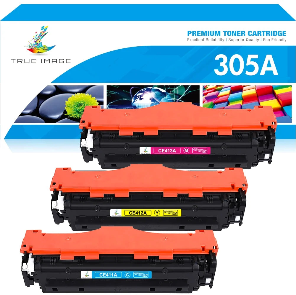 True Image 3-Pack Compatible Toner Cartridge for HP CE412A 305A Work with Pro 400 Color M451 MFP M475 CP2025 CM2320 Printer (Cyan,Magenta,Yellow)
