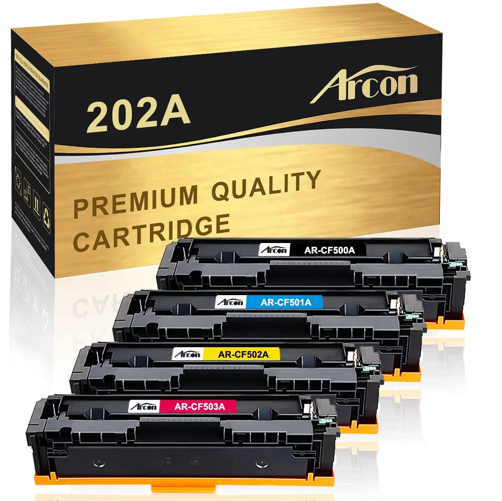 Arcon 4-Pack Compatible Toner works with HP 202A CF500A CF501A CF502A CF503A Color LaserJet Pro MFP M254dw M254dn M254nw M281fdw M281fdn M281cdw M280nw (Black Cyan Magenta Yellow)