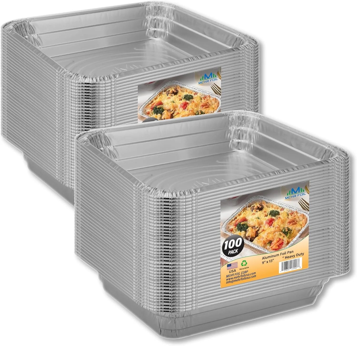 Half Size Deep Aluminum Pans 9X13, Heavy Duty Disposable Foil Pans 100 count for Baking, Roasting & Storage, Catering, Grilling, Food Prepping & BBQ