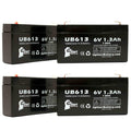 4x Pack - Compatible SSCOR AD900 PULSE OXIMETER Battery - Replacement UB613 Universal Sealed Lead Acid Battery (6V, 1.3Ah, 1300mAh, F1 Terminal, AGM, SLA) - Includes 8 F1 to F2 Terminal Adapters