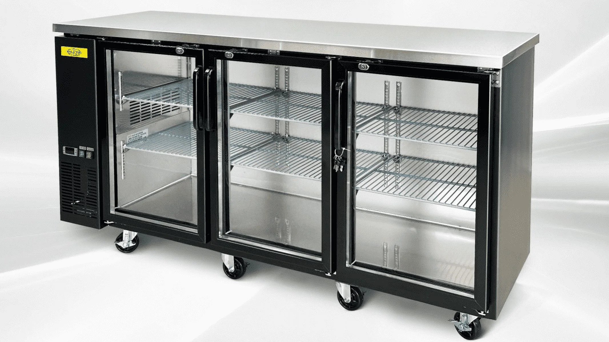 72 in. Beer Bar Three Glass Door Countertop Refrigerator Black Case 19.6 Cu. ft.