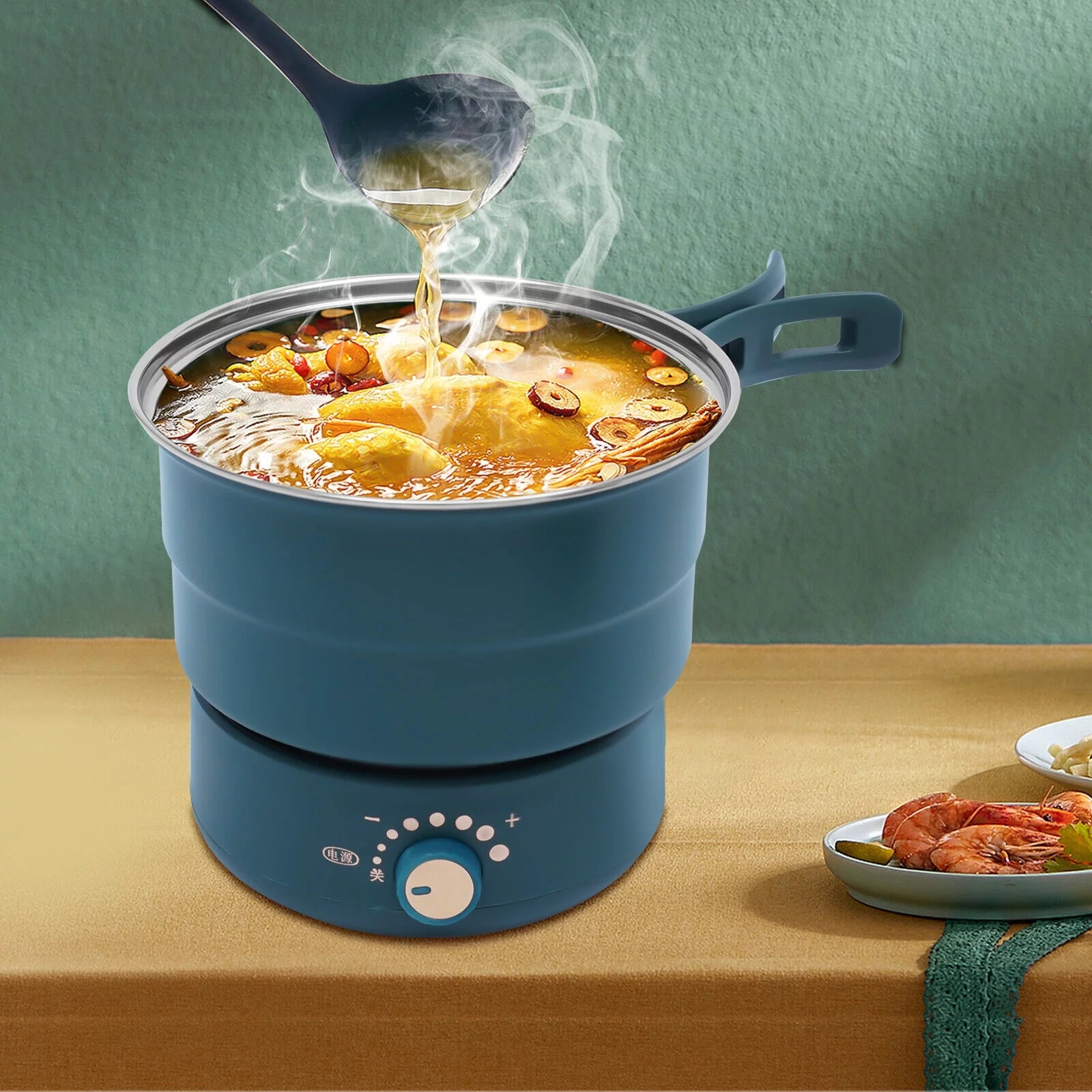 Electric Hot Cooker Pot Green Steamer Mini Multifunctional Pan Portable 110V USA