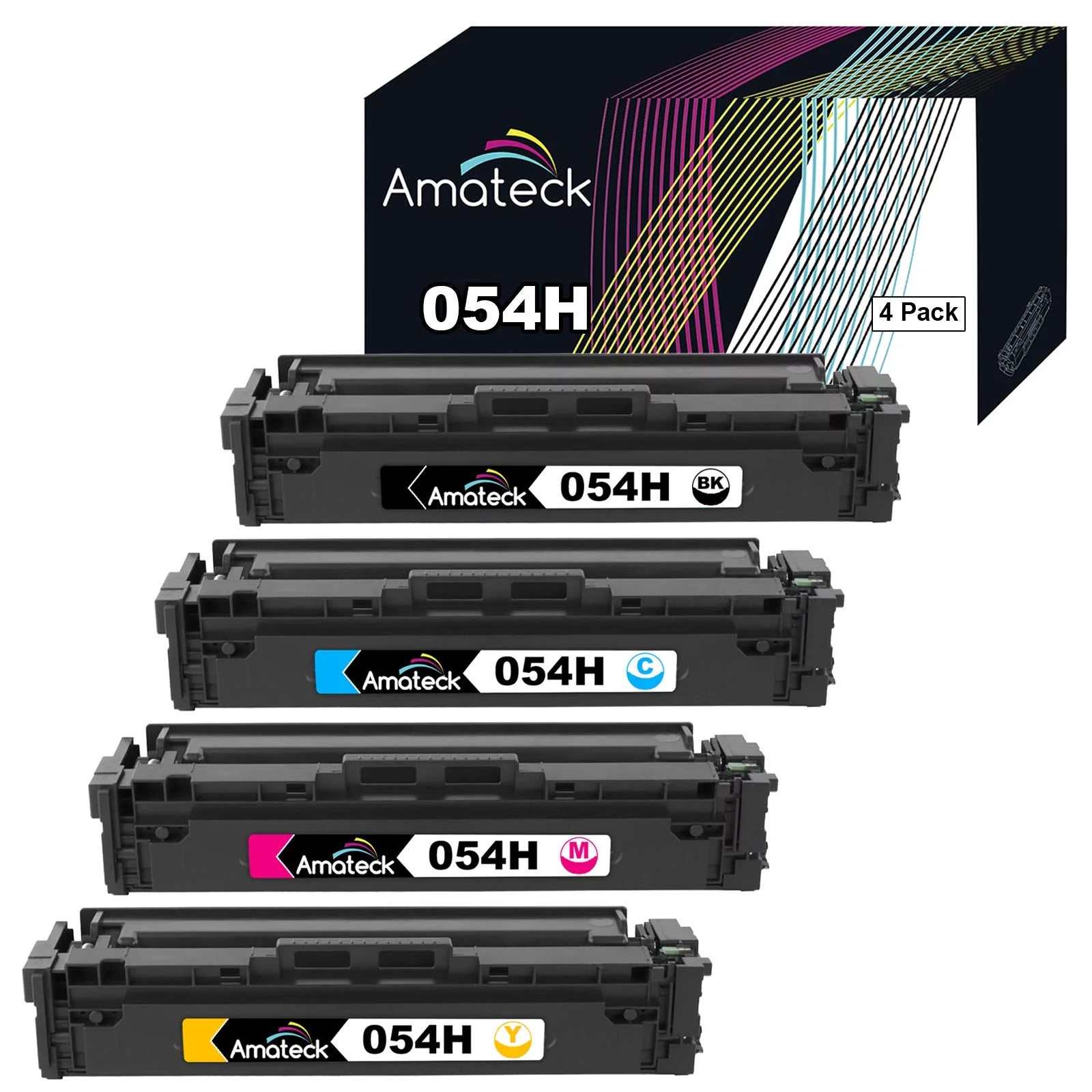 Amateck Compatible 4 Pack 054H High Yield Toner Cartridge Black Cyan Magenta Yellow for ImageClass LBP-622Cdw, MF641Cw, MF642Cdw, MF644Cdw Printers