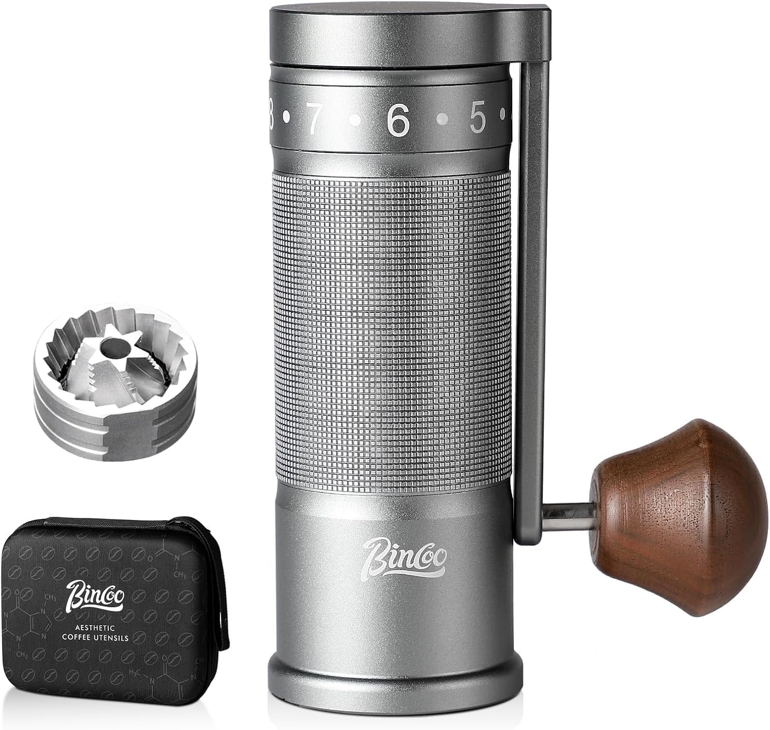 OUWI Foldable Manual Coffee Grinder with External Adjustable Setting,Coffee Bean Grinder with Portable Storage Bag,Stainless Steel Burr Grinder Suitable for Home, Office and Travel for Use(Gray)