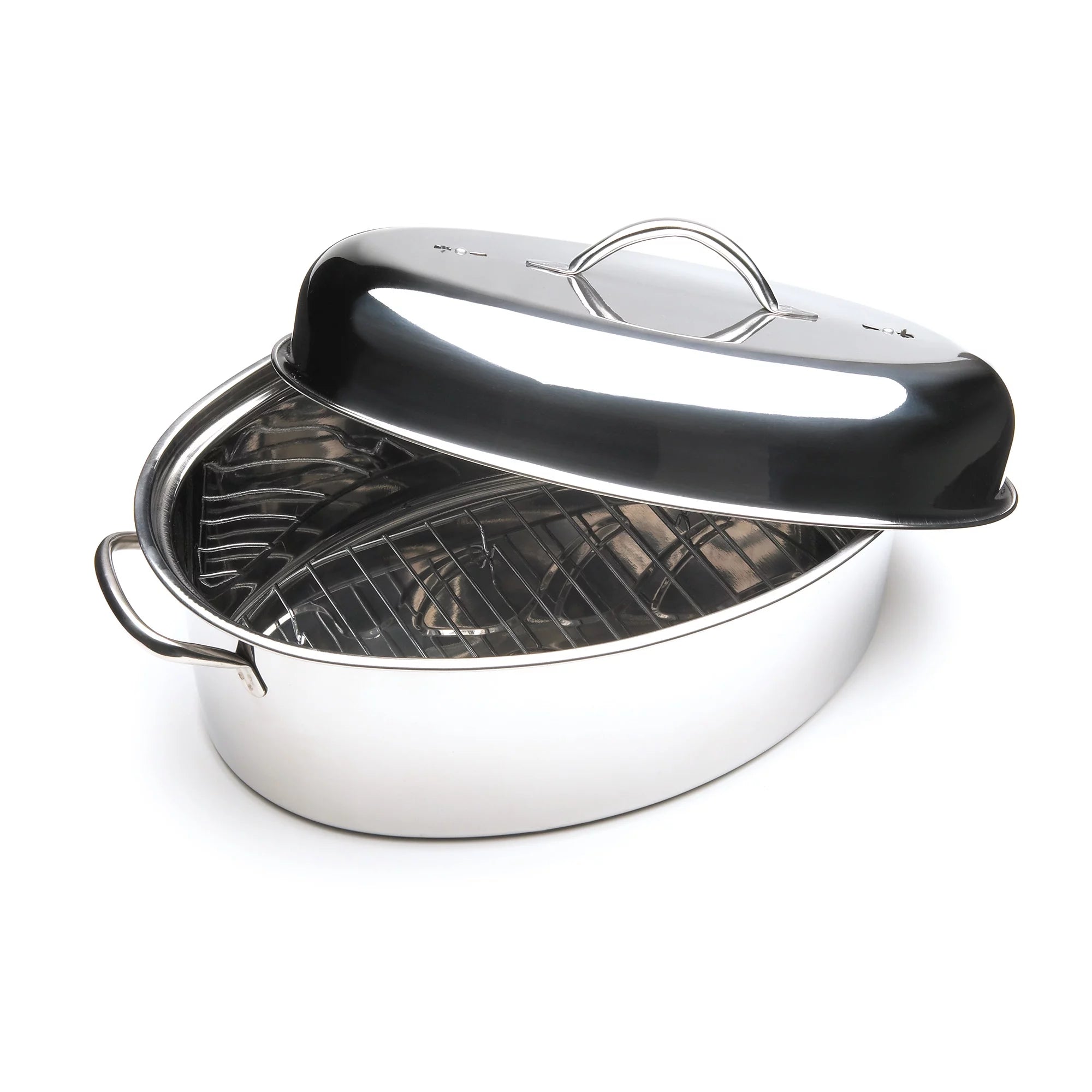 Fox Run Stainless Steel Poultry Roasting Bundle Including 10-Quart Oval High-Dome Roaster and 2-Piece Poultry Lifter Set
