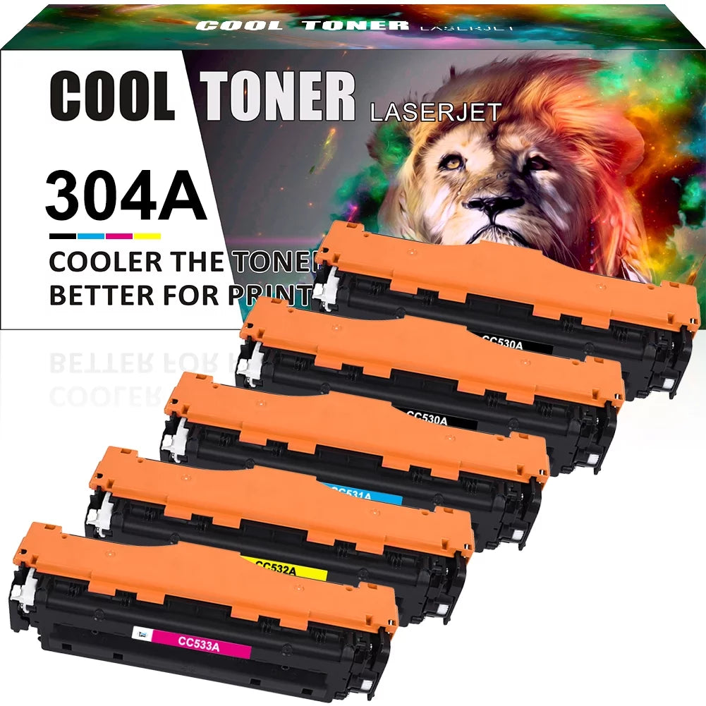 Compatible for HP 304A Toner Cartridges CC530A CC531A CC532A CC533A Used for Color Laserjet CM2320nf CM2320n CM2320fxi CM2320 CP2025 CP2025dn CP2025n Printer Ink 2Black+Cyan+Magenta+Yellow, 5-Pack