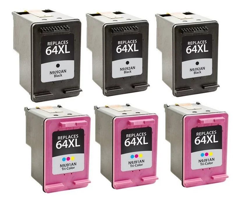PrinterDash Replacement for Envy Photo 6220/6230/6255/7120/7130/7155/7800/7820/7830/7855/7864 High Yield Inkjet Combo Pack (3-Black/3-Color) (NO. 64XL) (X4D92AN_3PK)