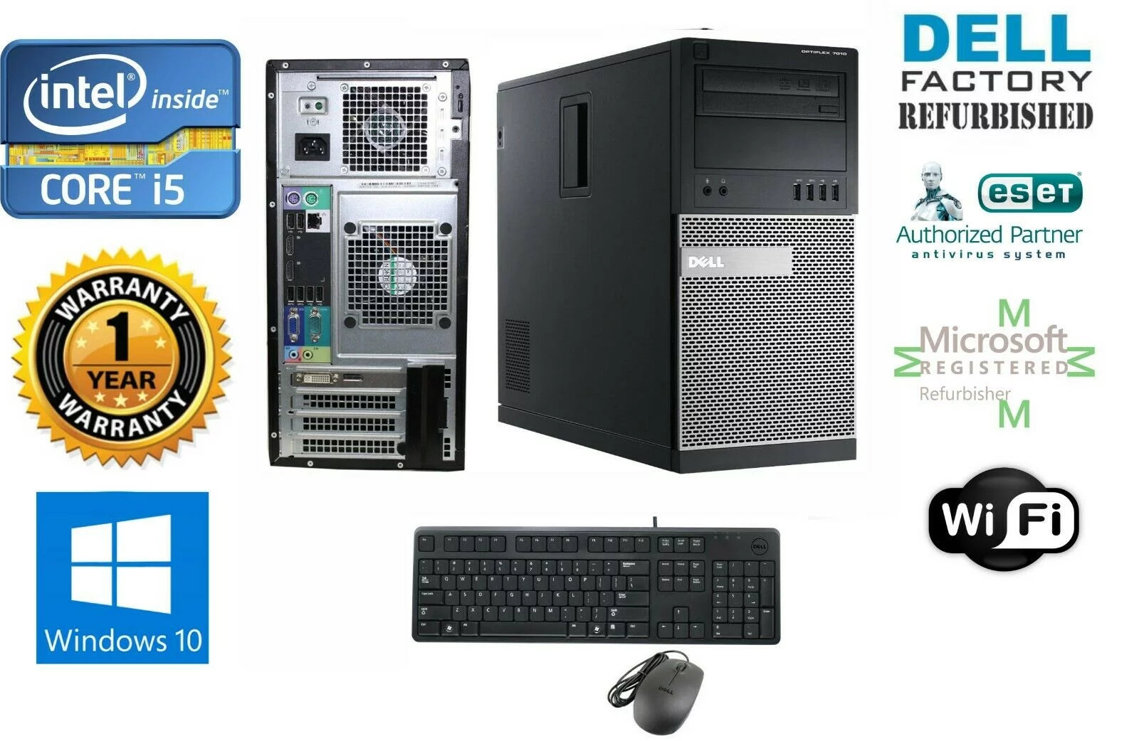 Dell 9020 TOWER PC DESKTOP i7 4790 Quad 3.3GHz 32GB 500GB SSD Win 10 Pro 64-Used