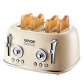 Vevor  1.5 in. 1650W Brushed Stainless Steel 4 Slice Extra Wide Slots Toaster with Removable Crumb Tray, Beige