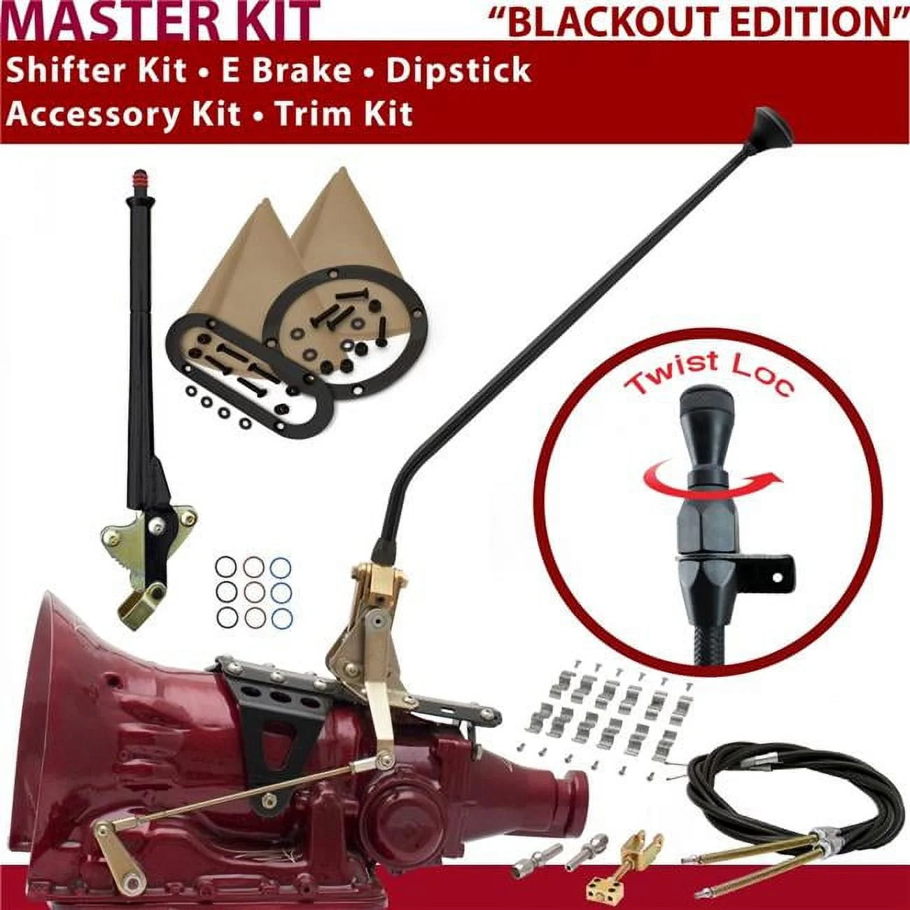 American Shifter  TH400 Shifter Kit Black 23 in. E Brake Cable Clamp Trim Kit Dipstick for DCEDE