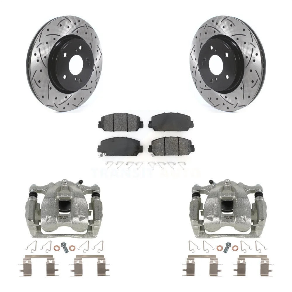 Transit Auto Front Disc Brake Coated Caliper Drilled Slotted Rotors And Semi-Metallic Pads Kit For Honda CR-V KCD-100023S