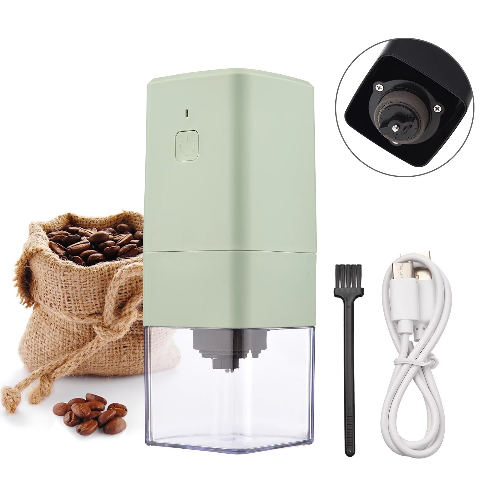 Portable Electric Burr Coffee Grinder with Adjustable Coarse Fine Grinding Removable Chamber for Home Travel Office Coffee Shop