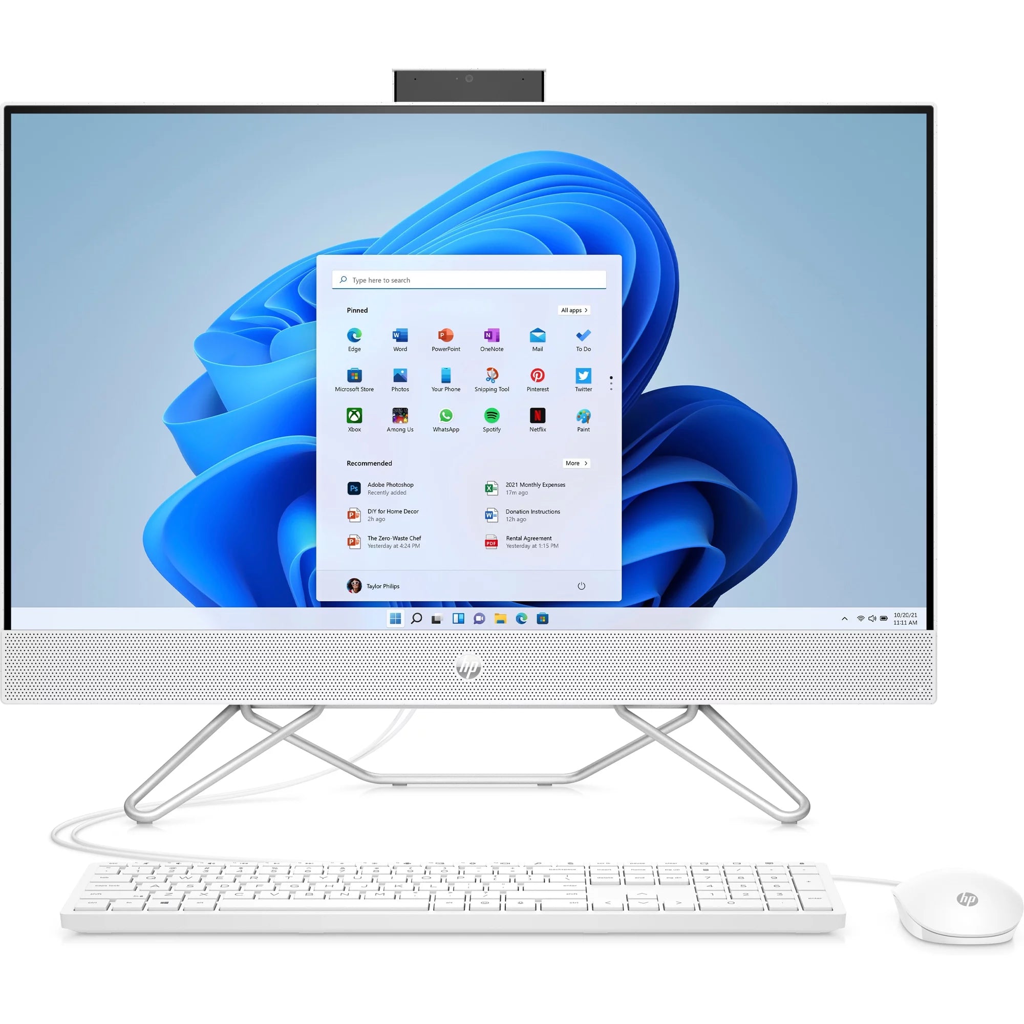 HP 27-cb0030 Bundle 27 FHD All-in-One Computer, AMD Ryzen 3 5300U, 8GB DDR4 RAM, 256GB SSD, Windows 11 Home, AMD Radeon Graphics, Snow white, 318D9AA#ABA