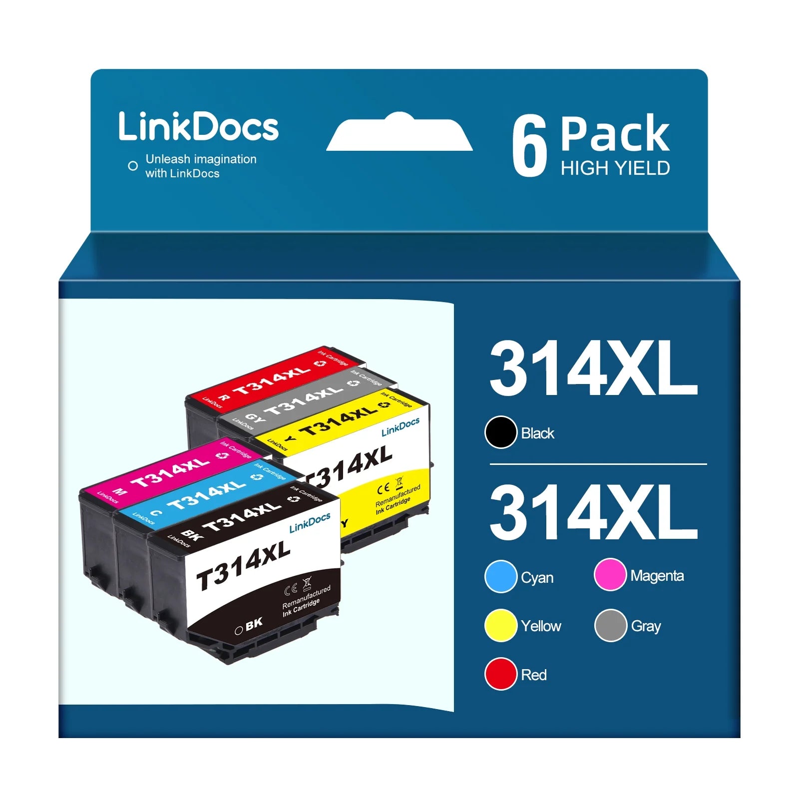 312xl, T314xl Ink Cartridge with Latest Chips Replacement for Epson 312XL 314XL T312XL T314XL to use with Epson Expression Photo XP-15000 XP15000 Printer (6 Pack, B/C/M/Y/GY/R)